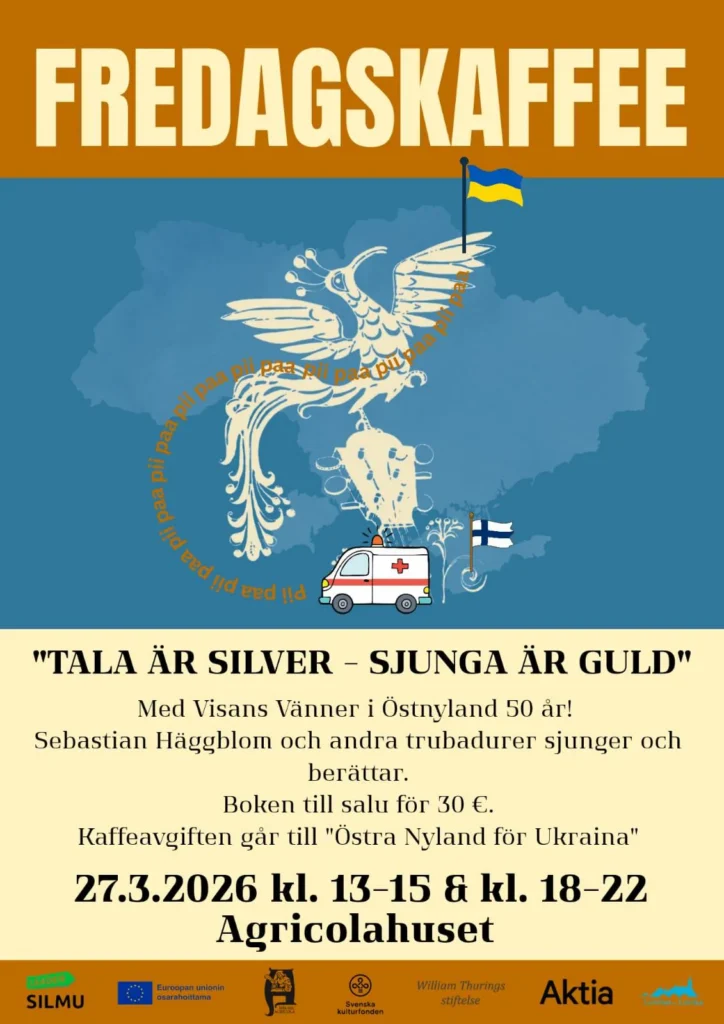 Fredagskaffee: Tala är silver – sjunga är guld – juliste/affisch