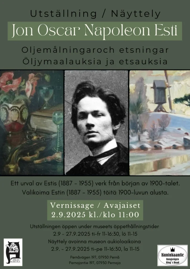 Jon Oscar Napoleon Esti – öljymaalauksia ja etsauksia / oljemålningar och etsningar – juliste/affisch