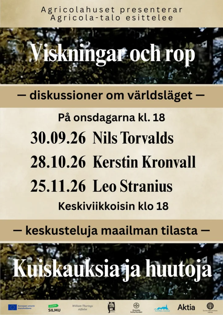 Kuiskauksia ja huutoja -keskustelusarjan juliste
