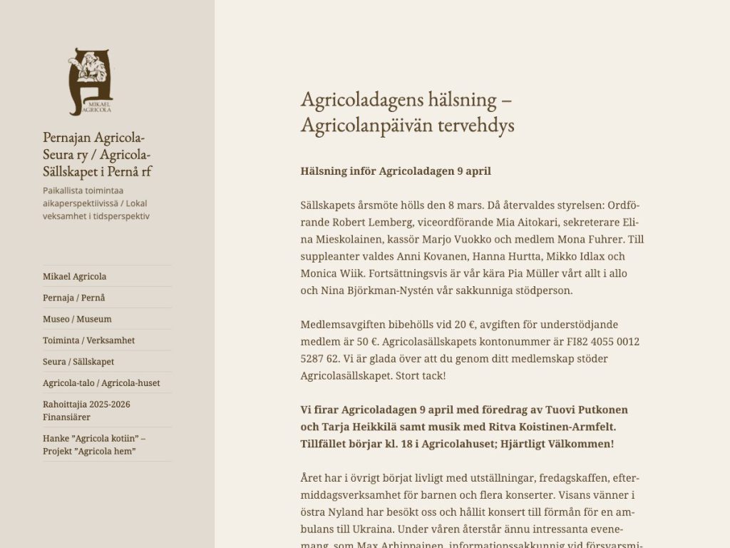 Seuran aiempien kotisivujen etusivu (pernaja.net)